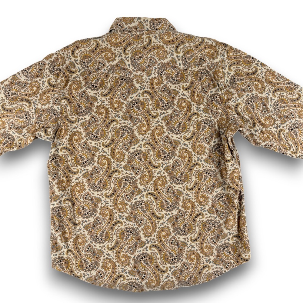 American Eagle Shirt Mens L Tan Paisley Corduroy Vintage Western Pearl Snap - Picture 6 of 11